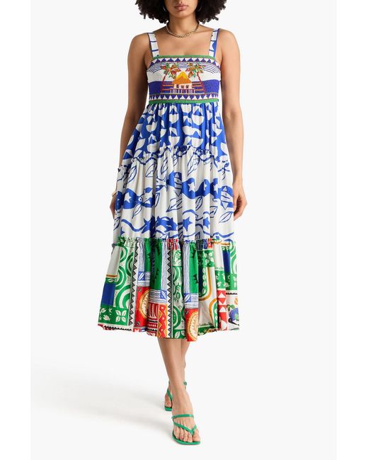 Farm Rio White Cutout Printed Cotton-Poplin Midi Dress