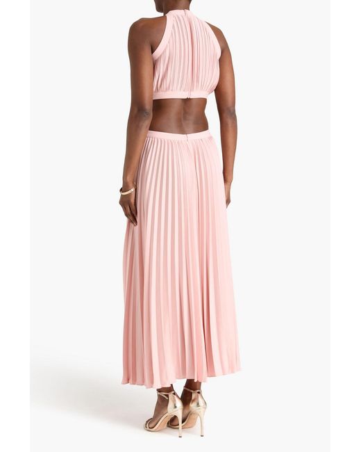 Maje Pink Cutout Pleated Crepe Maxi Dress