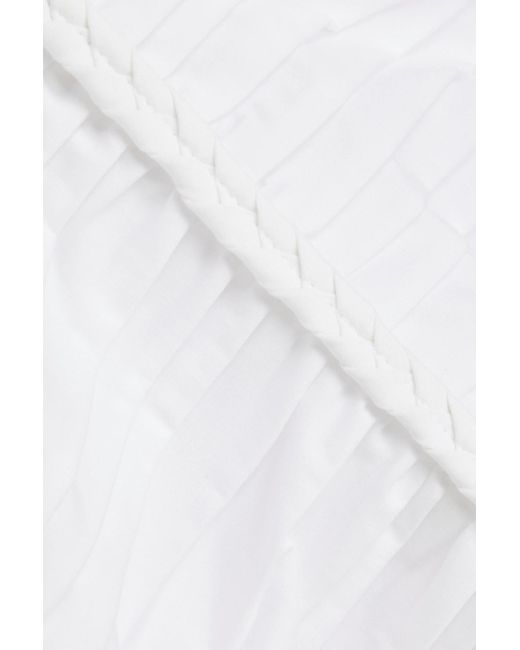 Veronica Beard White Tucker Ruched Stretch-cotton Poplin Halterneck Midi Dress