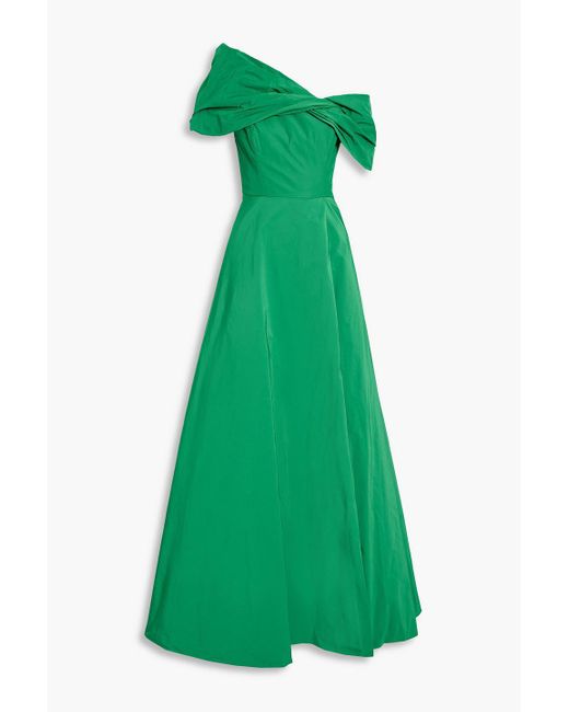 Marchesa Green One-shoulder Twisted Taffeta Gown