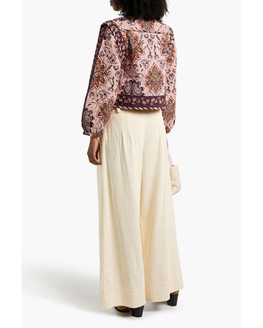Farm Rio Natural Cotton-Corduroy Wide-Leg Pants