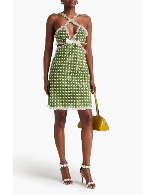 Giambattista Valli Green Cutout Printed Cotton-Blend Twill Dress