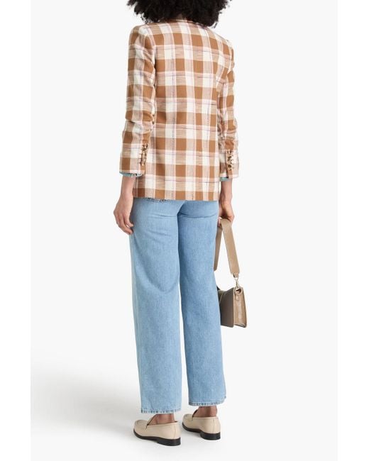 Veronica Beard Brown Beacon Double-breasted Checked Cotton-blend Blazer