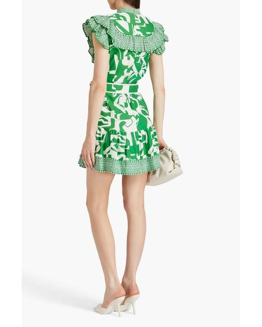 Rebecca Vallance Green Minikleid aus einer leinenmischung mit print und rüschen