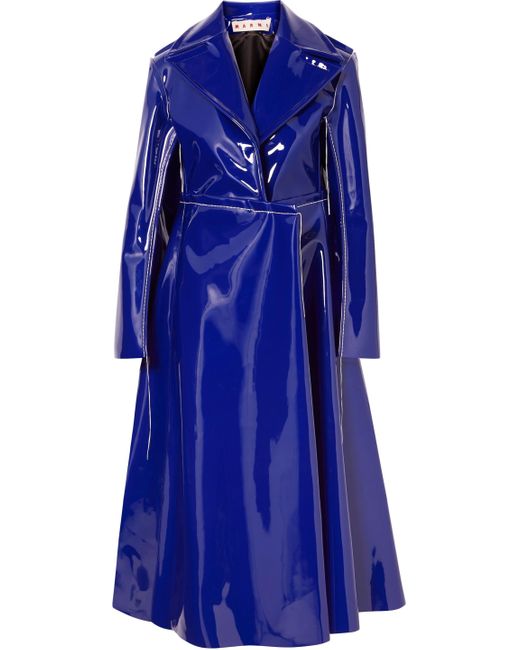 Marni Faux Patent-leather Trench Coat Royal Blue | Lyst