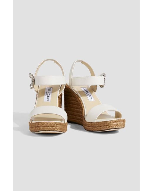 Jimmy Choo White Mirabelle 110 Leather Espadrille Wedge Sandals