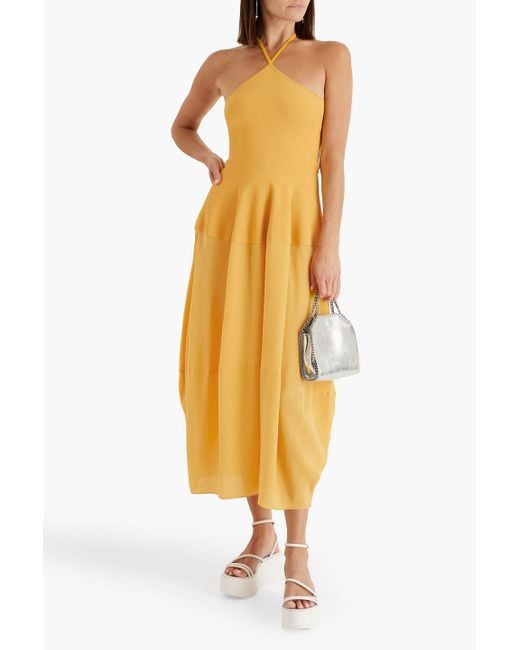 Stella McCartney Yellow Stretch-knit And Silk Crepe De Chine Midi Halterneck Midi Dress