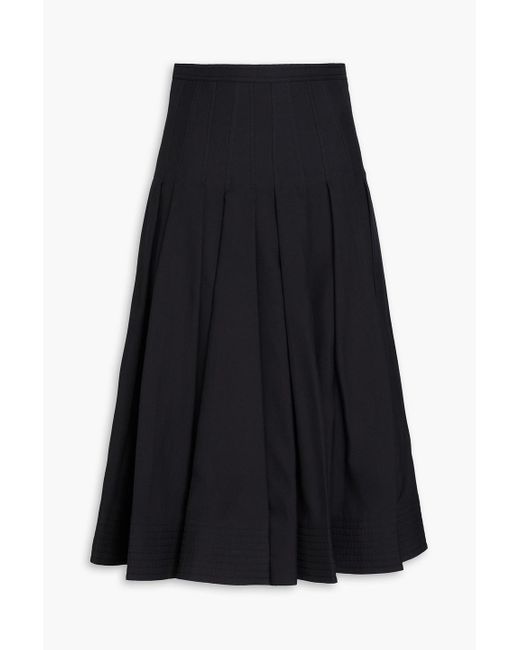 Valentino Garavani Black Pleated Cotton And Silk-blend Crepe Midi Skirt