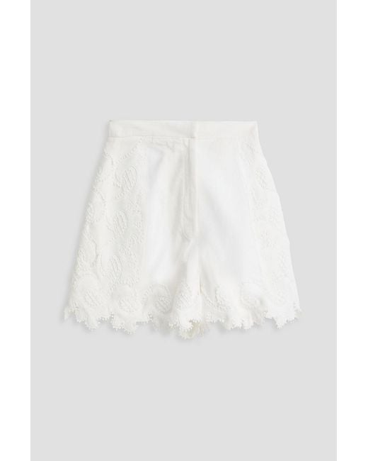 Maje White Guipure Lace-paneled Gauze Shorts