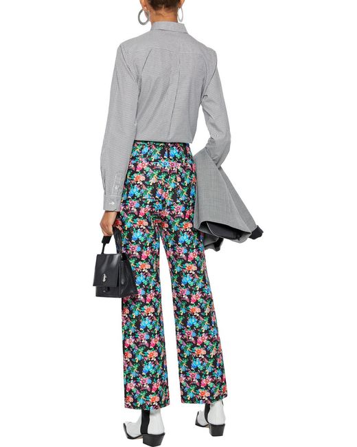Rabanne Blue Printed Cotton-blend Bootcut Pants