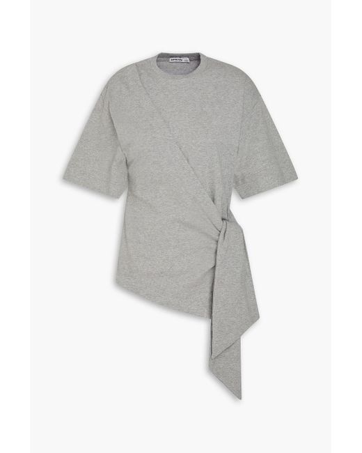 Jonathan Simkhai Gray Wrap-Effect Cotton-Blend Jersey Top