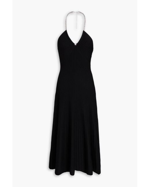 Jonathan Simkhai Black Sadira Crystal-Embellished Ribbed-Knit Midi Dress