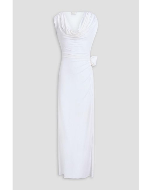 Magda Butrym White Floral-Appliquéd Draped Stretch-Jersey Maxi Dress