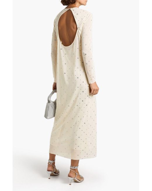 Tibi White Cutout Glittered Mesh Midi Dress