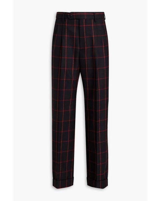 Etro Black Pleated Checked Wool-twill Pants for men