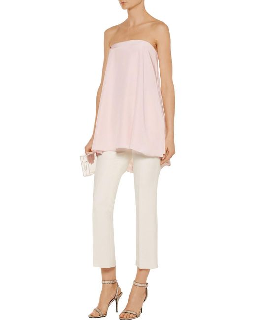 Tibi Pink Simone Strapless Draped Silk Top