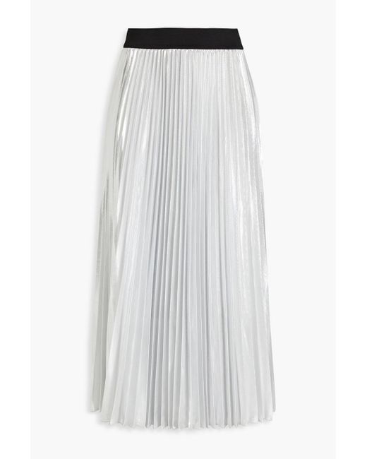 Maje White Pleated Satin Midi Skirt