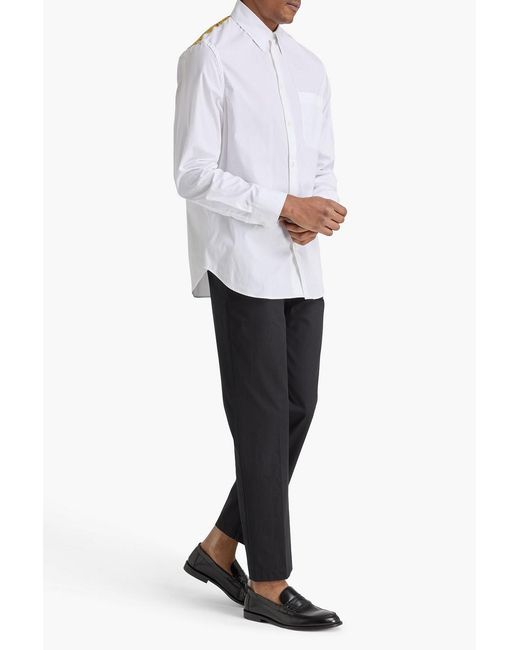 Versace White Printed Twill-Paneled Cotton-Poplin Shirt for men