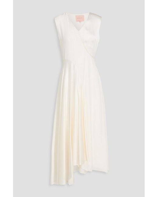 Roksanda White Miral Asymmetric Silk Crepe De Chine And Satin Midi Dress