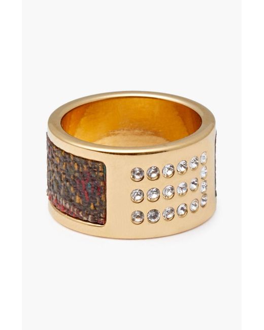 Etro Metallic Coated-canvas, Gold-tone And Crystal Ring