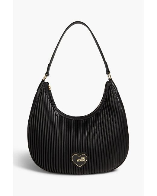 Love Moschino Black Pleated Faux Leather Shoulder Bag