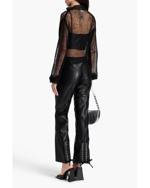 ROTATE BIRGER CHRISTENSEN Black Lace-up Faux-leather Flared Pants