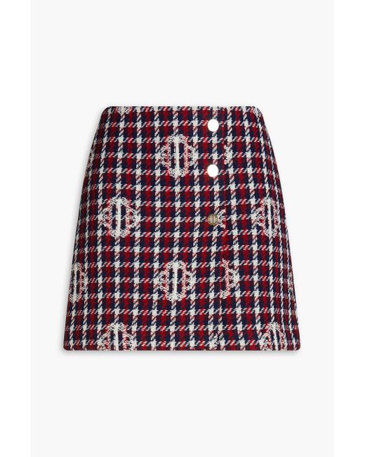 Maje Red Wrap-effect Button-embellished Tweed Mini Skirt