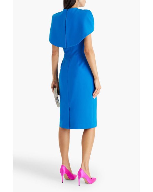 Badgley Mischka Blue Cape-Effect Crepe Dress