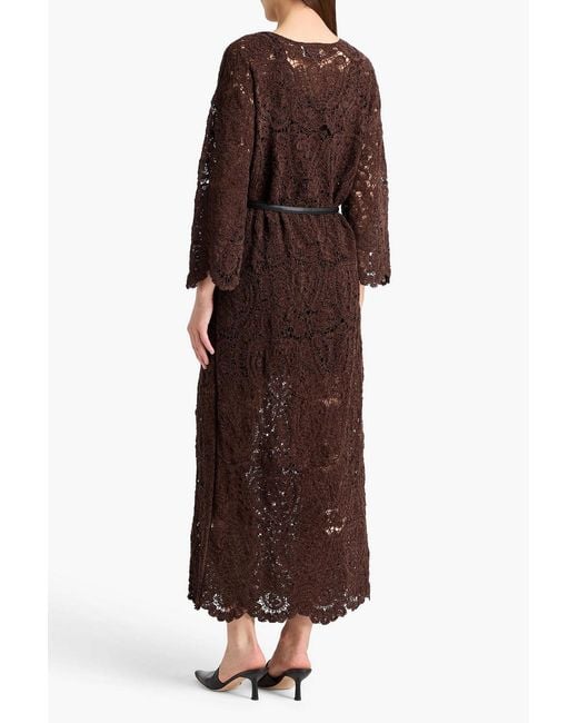 Loulou de Saison Brown Ciko Crochet-knit Silk Midi Dress