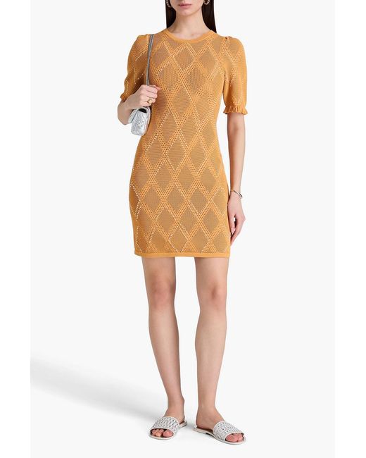 Sandro Orange Faux Pearl-Embellished Pointelle-Knit Mini Dress