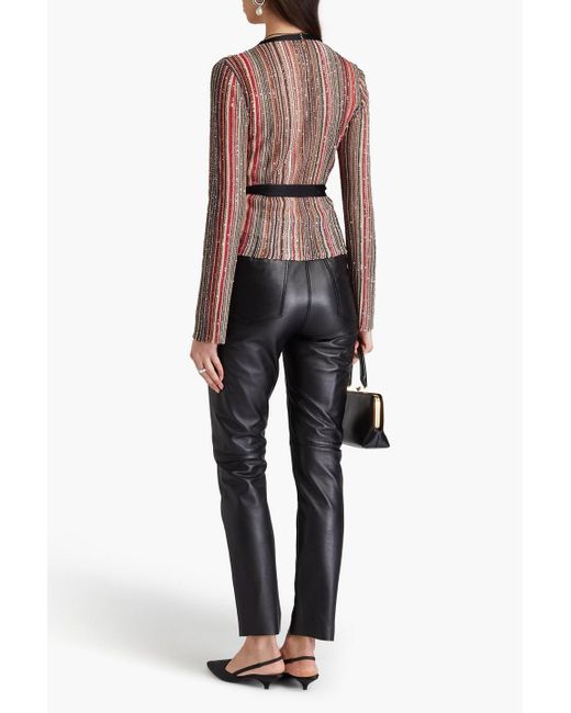 Missoni Brown Sequin-embellished Striped Ribbed-knit Wrap Cardigan