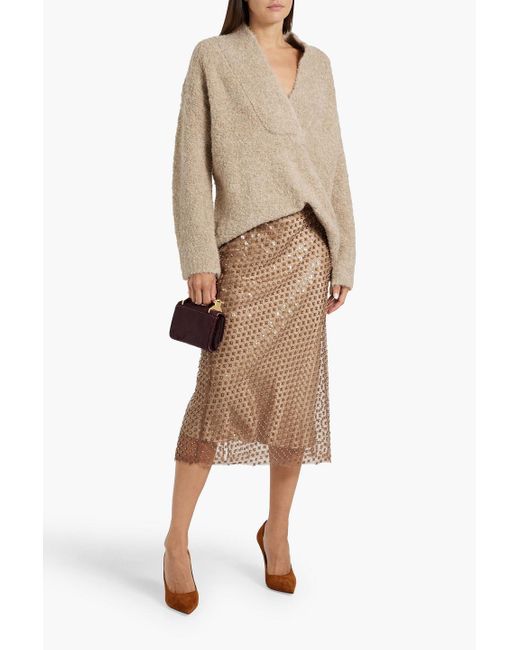 Vince Natural Embellished Tulle Midi Skirt