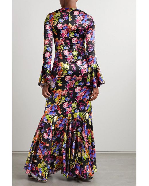 Caroline Constas White Allonia Floral-print Stretch-silk Gown