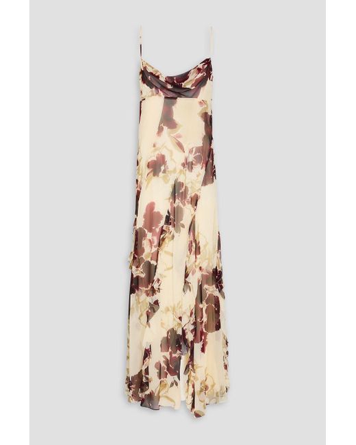 Nicholas White Ruffled Printed Silk-Chiffon Gown