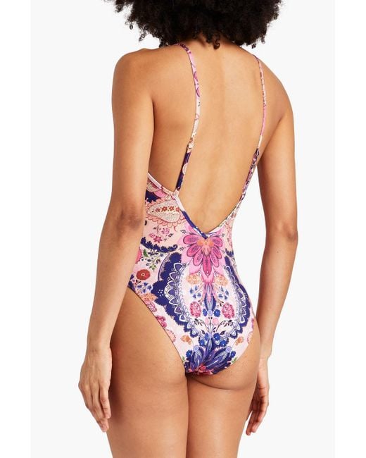 Zimmermann Pink Ruched Paisley-print Swimsuit