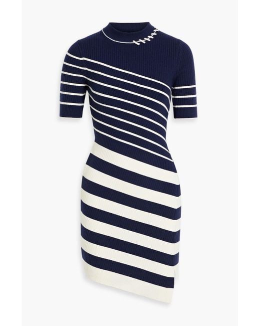 Jonathan Simkhai Blue Noah Striped Ribbed Wool-Blend Mini Dress