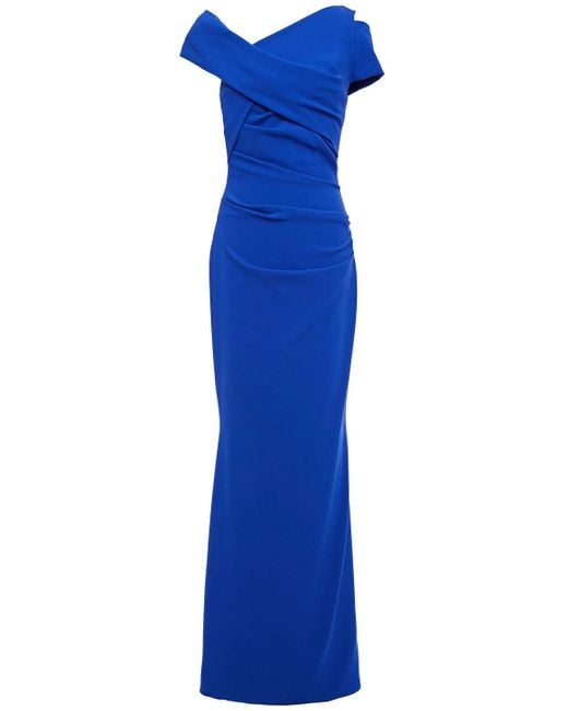 Talbot Runhof Moa Ruched Stretch-crepe Gown in Blue | Lyst