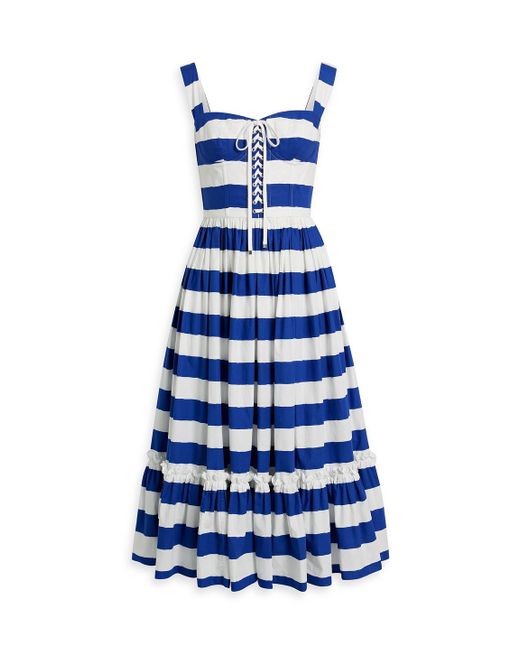 Dolce & Gabbana Blue Gathered Striped Cotton-poplin Midi Dress