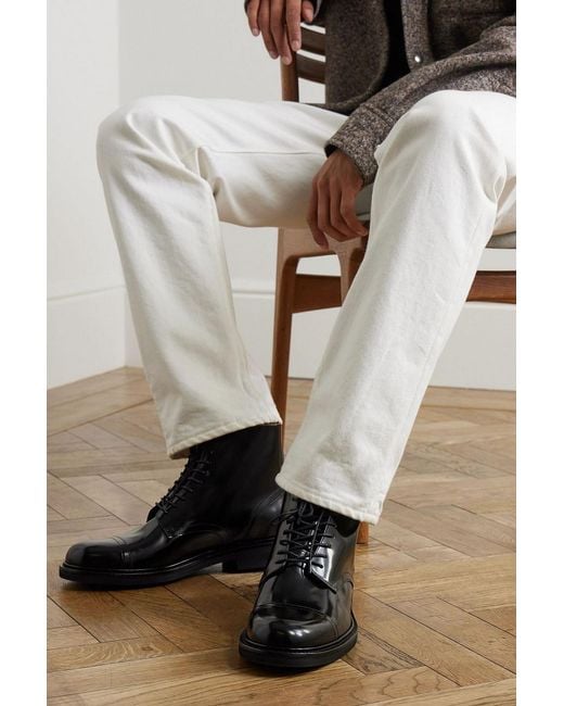 Mr P. Black Jacques Glossed-Leather Boots for men