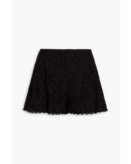 Charo Ruiz Black Gabrielle Embellished Broderie Anglaise Cotton-Blend Shorts