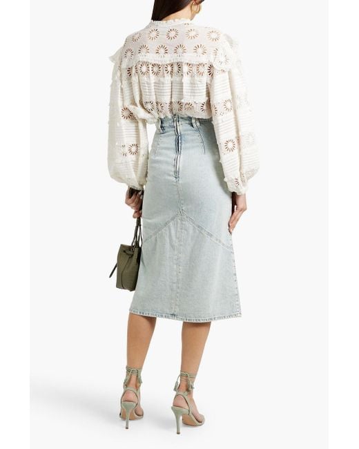 Isabel Marant White Pomano Faded Denim Midi Skirt