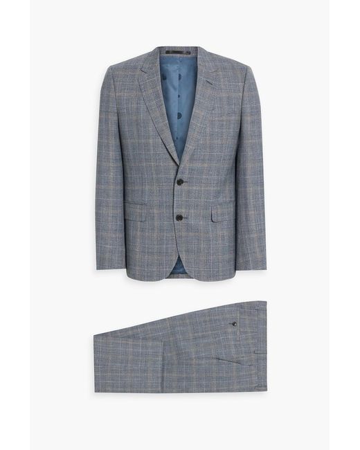 Paul Smith Blue Checked Wool, Silk And Linen-Blend Suit for men