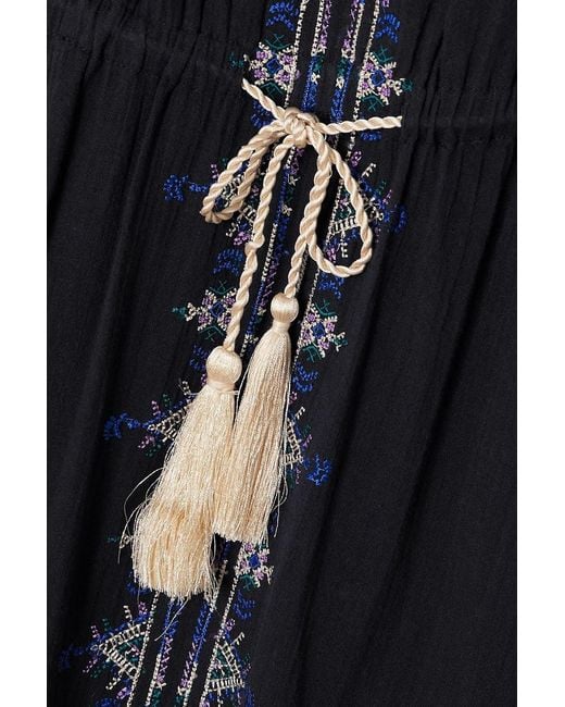 Isabel Marant Blue Siana Belted Embroidered Cotton-Gauze Midi Dress