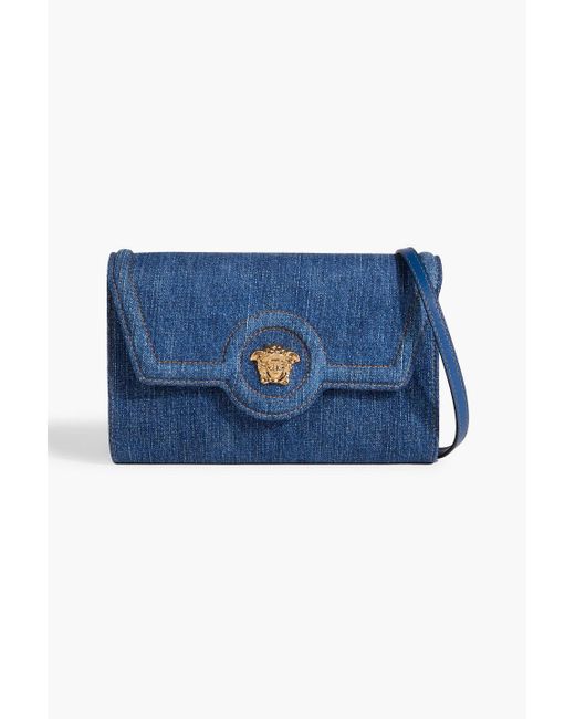 Versace Blue La Medusa Denim Shoulder Bag