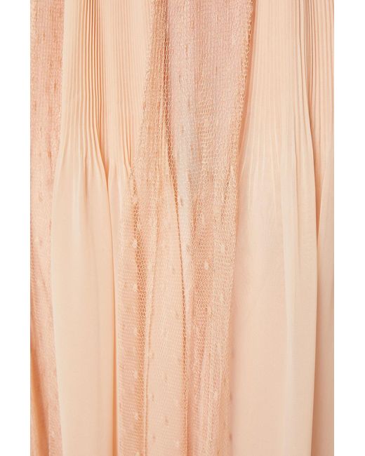 RED Valentino Natural Paneled Pleated Chiffon And Point D'esprit Midi Skirt