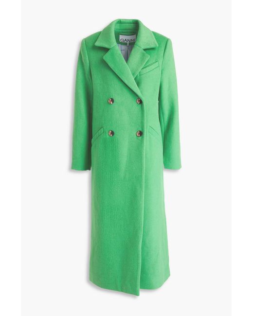 Ganni Green Double-breasted Wool-blend Felt Coat
