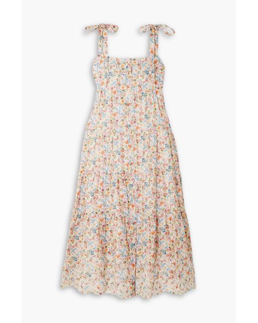Erdem Natural Georgia Floral-print Broderie Anglaise Linen And Cotton-blend Midi Dress