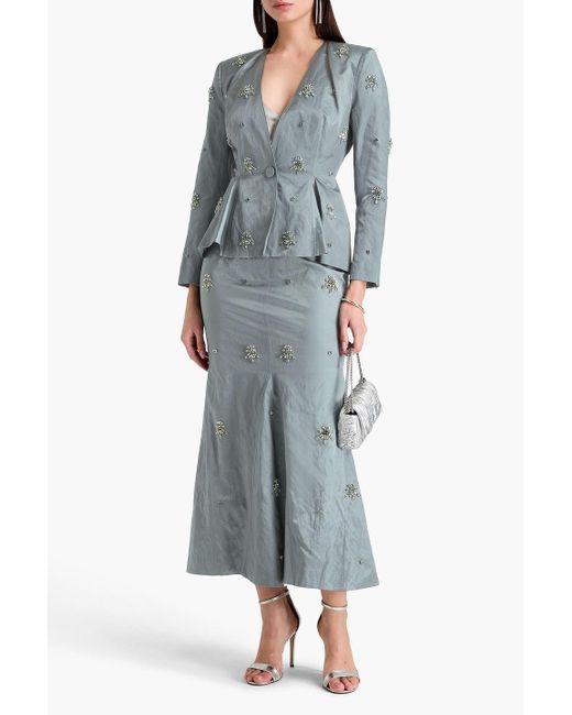 Huishan Zhang Blue Crystal-embellished Crinkled-satin Peplum Jacket