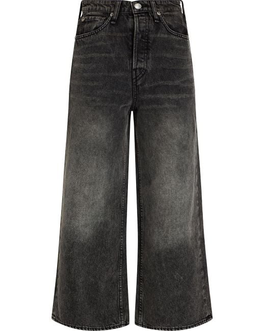 Rag & Bone Denim Maya Cropped Faded High-rise Wide-leg Jeans in Dark ...