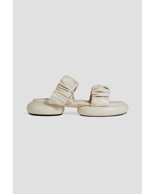 Jil Sander White Ruched Leather Platform Sandals